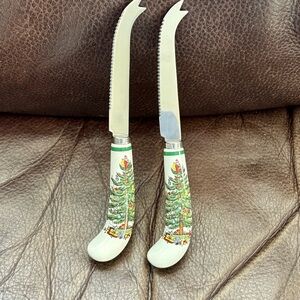 Spode Christmas Tree Stainless Steel Cheese Knife Set of 2